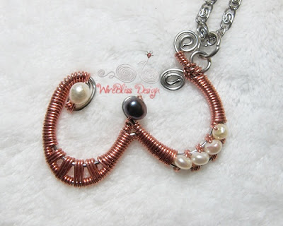 Wire Wrapped Number 3 - copper wire and pearl